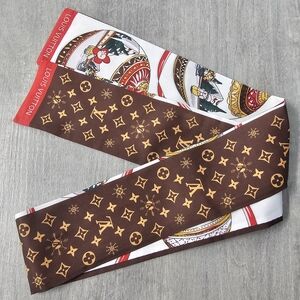 LV Brown, White & Red Monogram Silk Twilly